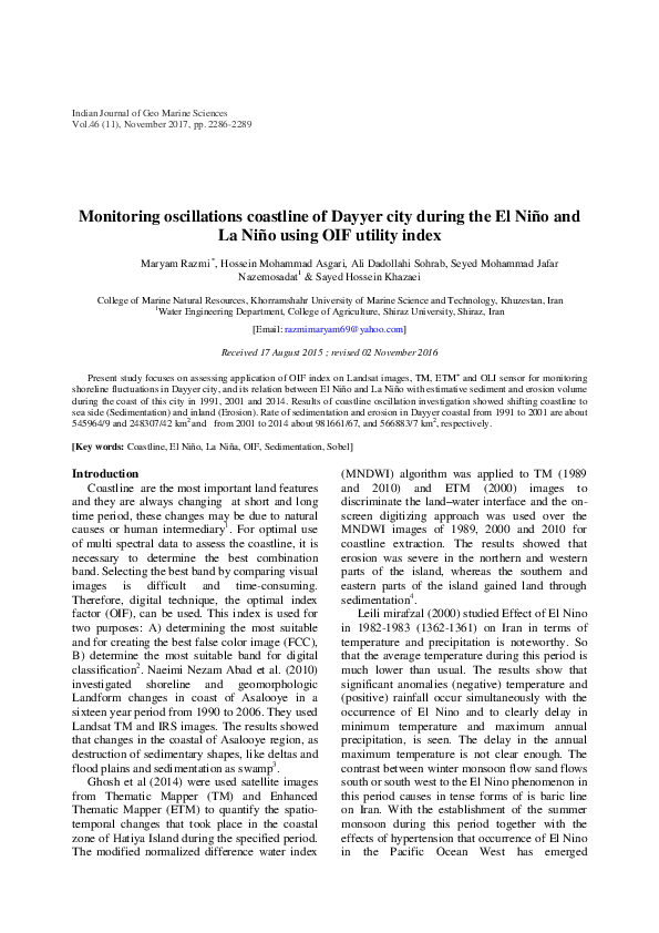(PDF) Monitoring oscillations coastline of Dayyer city during the El ...