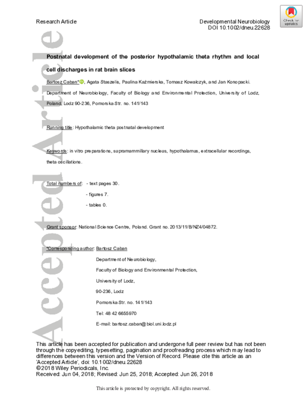 (PDF) Postnatal Development of the Posterior Hypothalamic Theta Rhythm ...