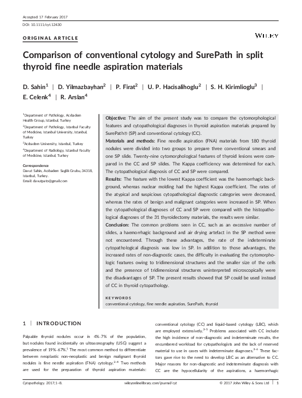 (PDF) Comparison of conventional cytology and SurePath in split thyroid ...