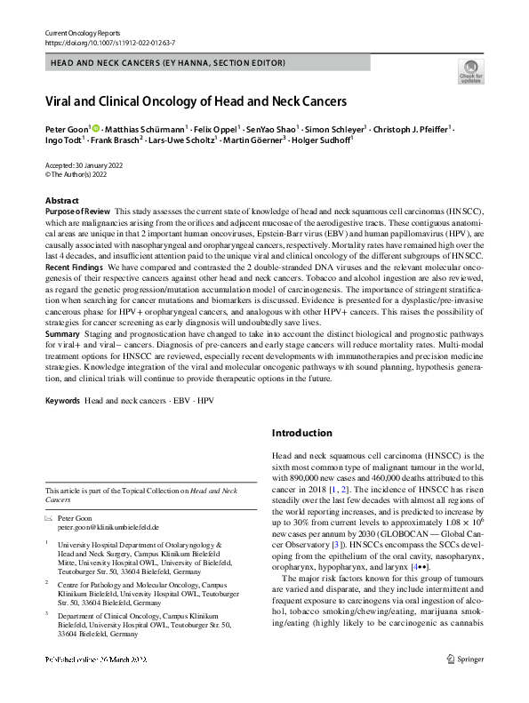 (PDF) Viral and Clinical Oncology of Head and Neck Cancers