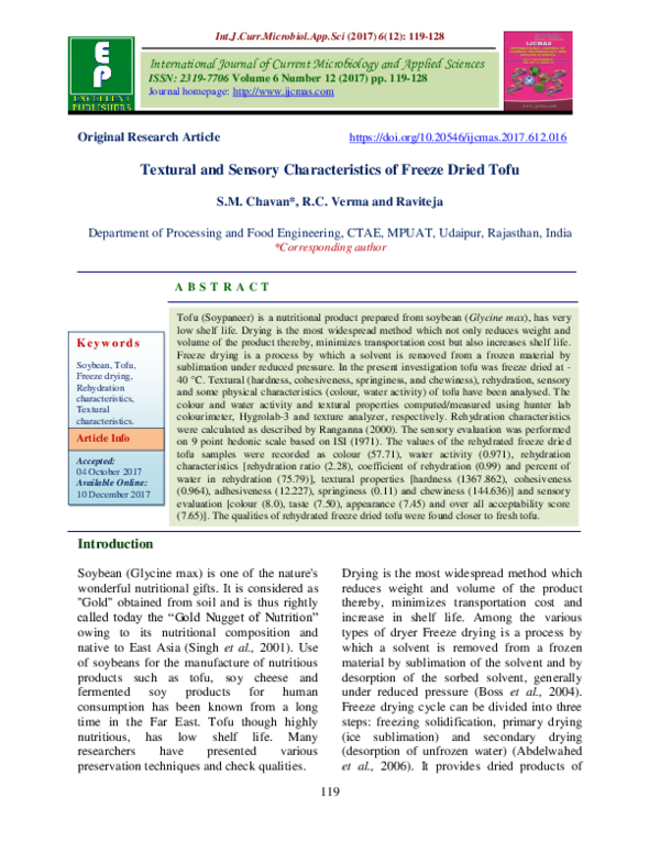 (PDF) Textural and Sensory Characteristics of Freeze Dried Tofu