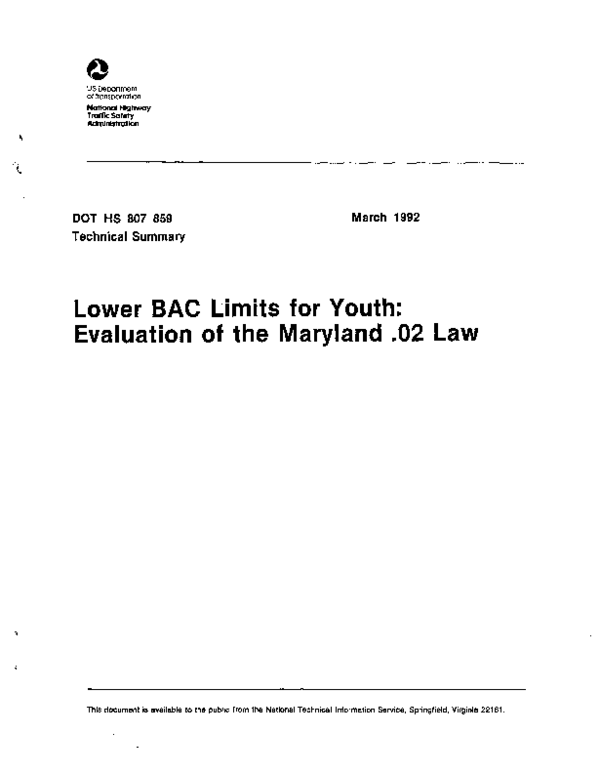 (PDF) Lower BAC Limits for Youth: Evaluation of the Maryland .02 Law ...