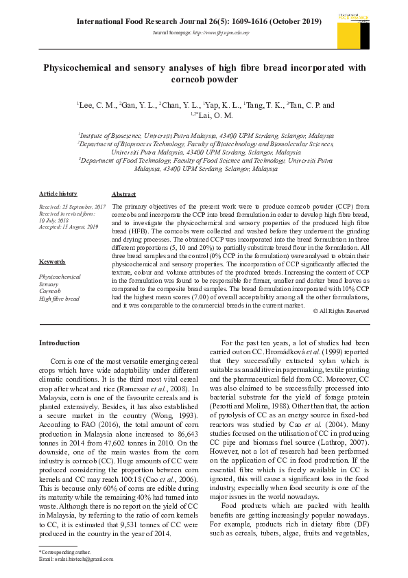 (PDF) Physicochemical and sensory analyses of high fibre bread ...