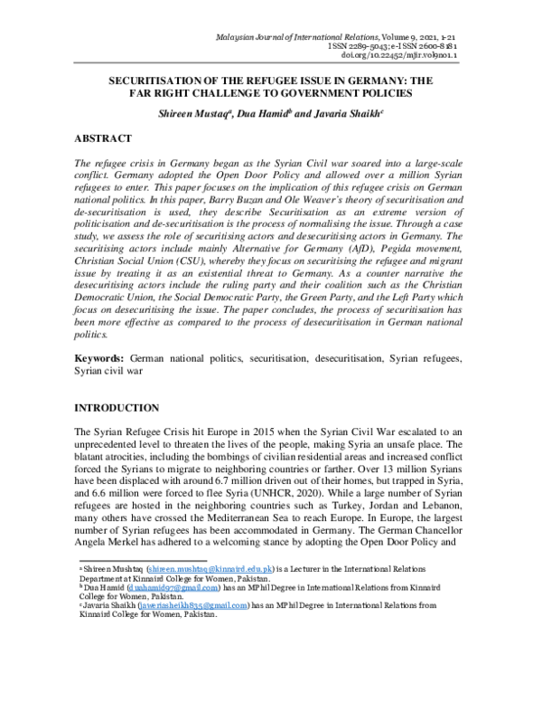 (PDF) Securitisation of the Refugee Issue in Germany: The Far Right ...