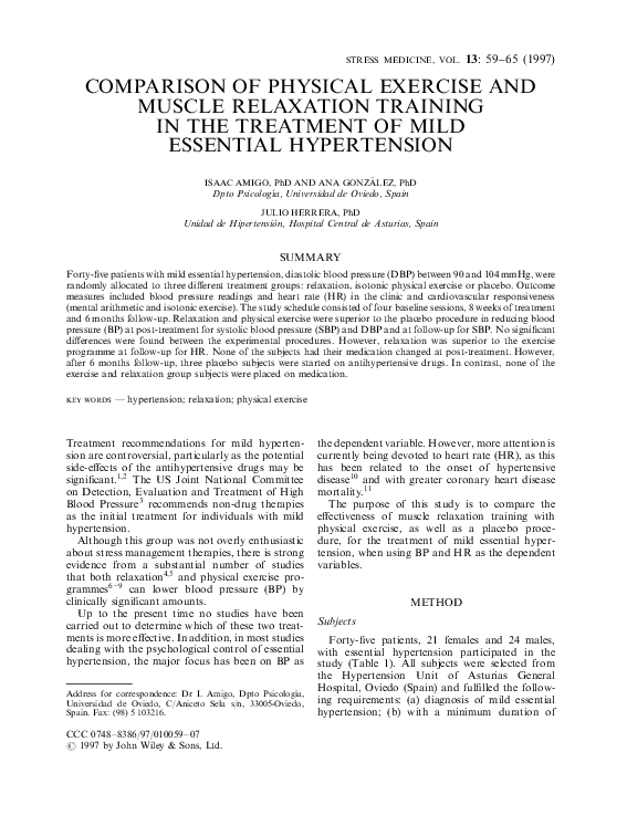 (PDF) Comparison of Physical Exercise and Muscle Relaxation Training in ...