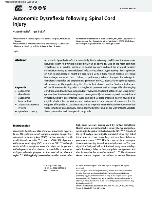 (PDF) Autonomic Dysreflexia following Spinal Cord Injury
