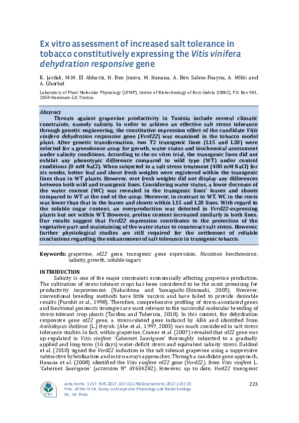 (PDF) Ex vitro assessment of increased salt tolerance in tobacco ...