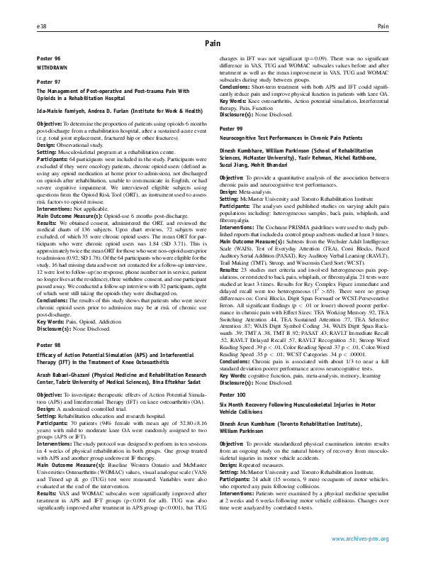 (PDF) Neurocognitive Test Performances in Chronic Pain Patients