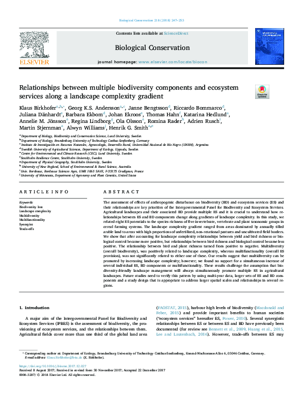 (PDF) Relationships between multiple biodiversity components and ...
