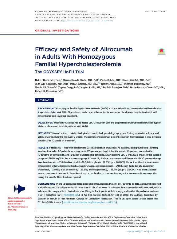 (PDF) Efficacy and Safety of Alirocumab in Adults With Homozygous ...