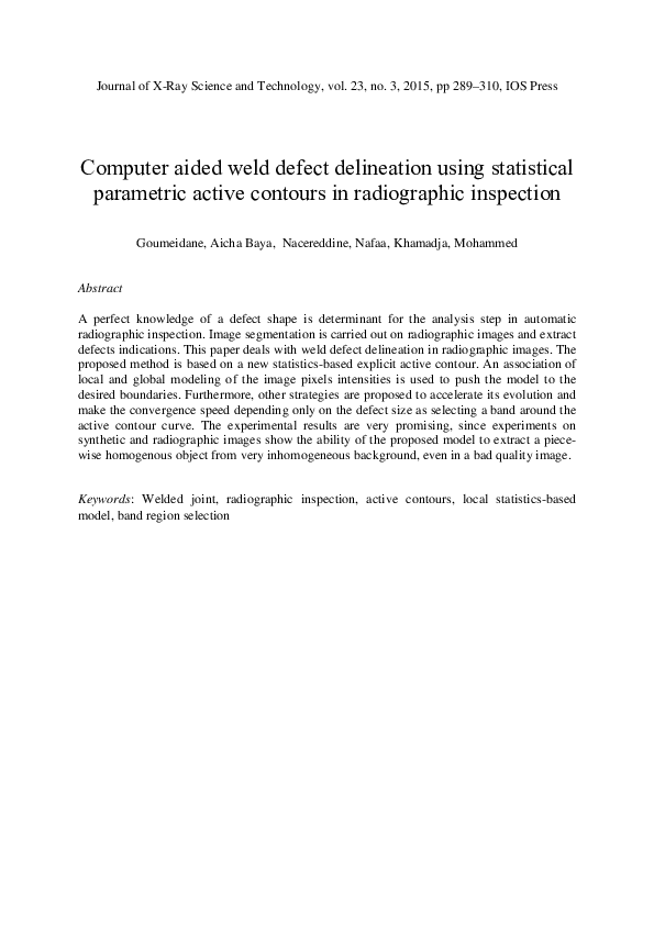 (PDF) Computer aided weld defect delineation using statistical ...