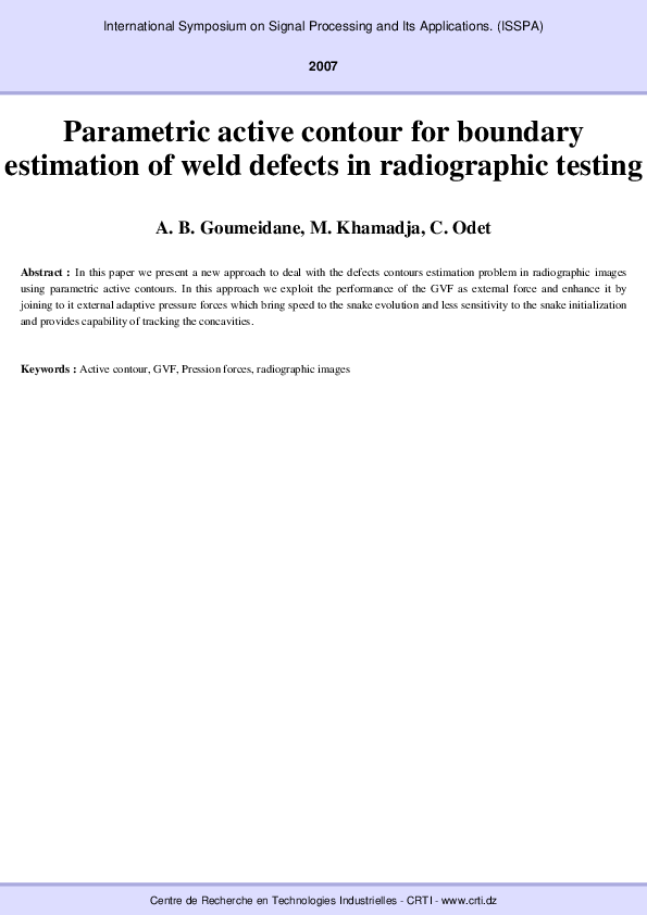 (PDF) Parametric active contour for boundary estimation of weld defects ...