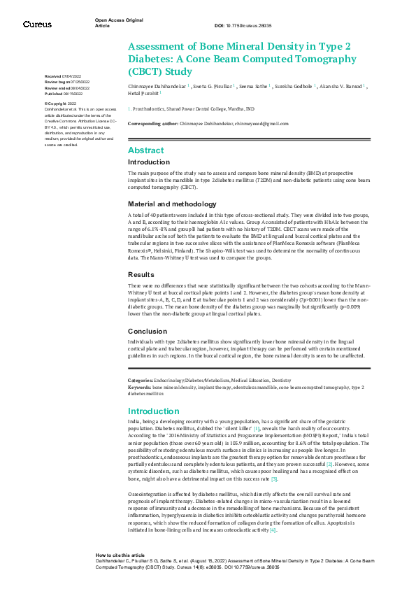 (PDF) Assessment of Bone Mineral Density in Type 2 Diabetes: A Cone ...