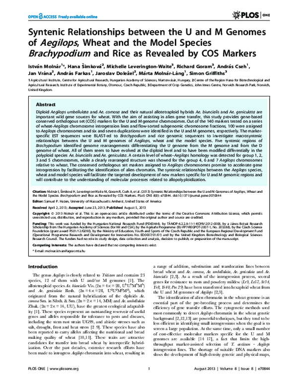 (PDF) Syntenic Relationships between the U and M Genomes of Aegilops ...