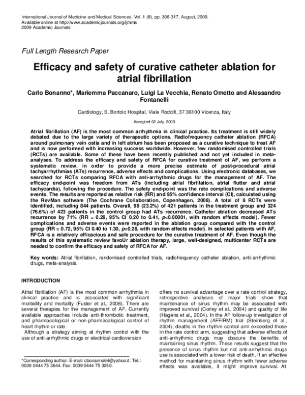 (PDF) Efficacy and safety of curative catheter ablation for atrial ...