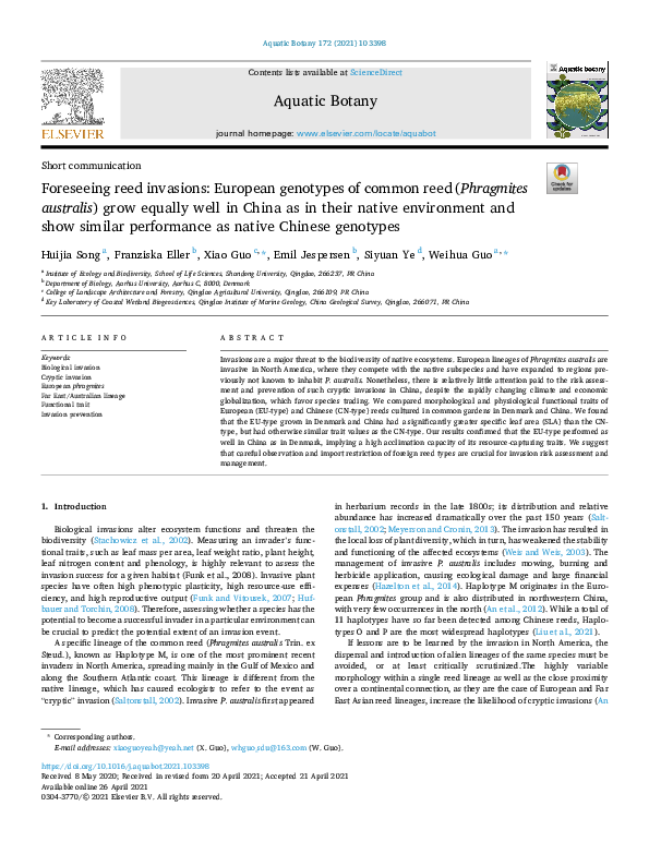 (PDF) Foreseeing reed invasions: European genotypes of common reed ...