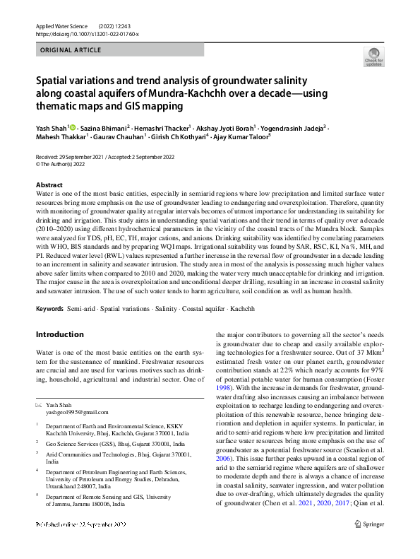 (PDF) Spatial variations and trend analysis of groundwater salinity ...