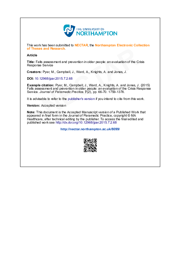 (PDF) Falls assessment and prevention in older people: an evaluation of ...