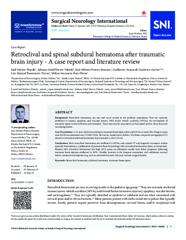 (PDF) Retroclival and spinal subdural hematoma after traumatic brain ...