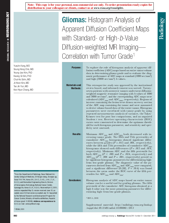 (PDF) Gliomas: Histogram analysis of apparent diffusion coefficient ...