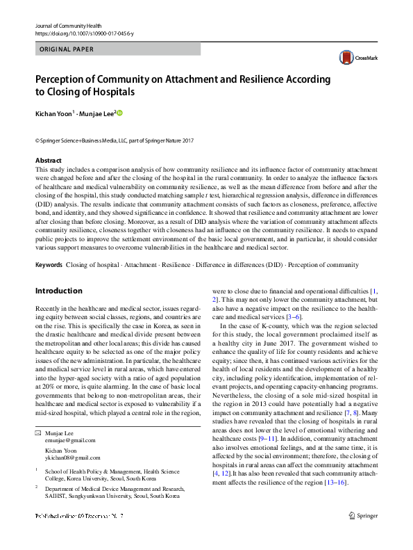 (PDF) Perception of Community on Attachment and Resilience According to ...