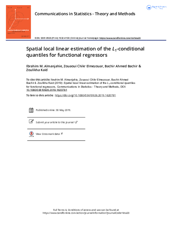 (PDF) Spatial local linear estimation of the L1-conditional quantiles ...