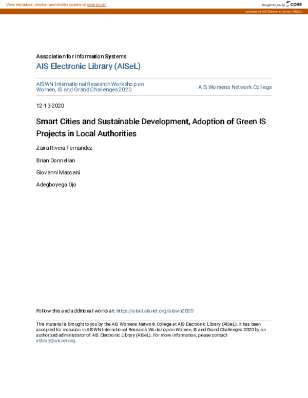 (PDF) Smart Cities and Sustainable Development, Adoption of Green IS ...