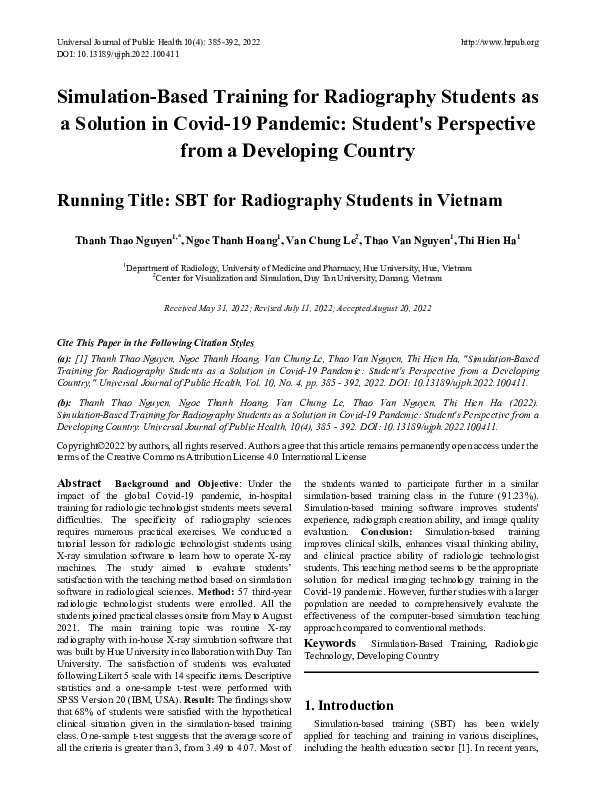 (PDF) Simulation-Based Training for Radiography Students as a Solution ...