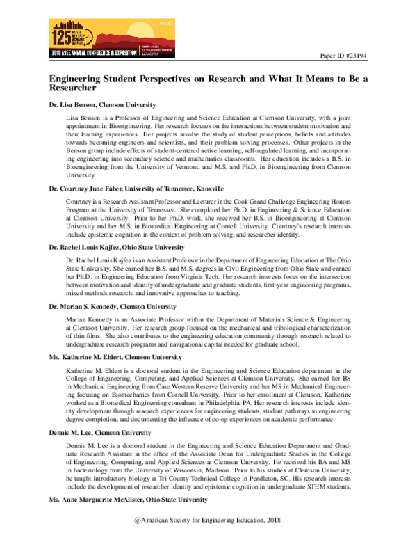 (PDF) Board 9: Engineering Student Perspectives on Research and What It ...