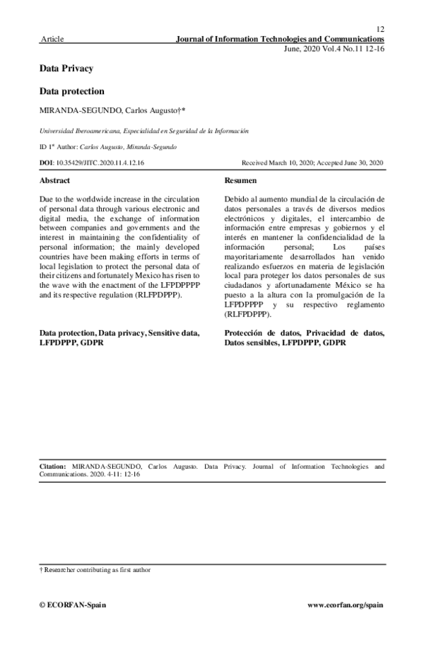(PDF) Data Privacy
