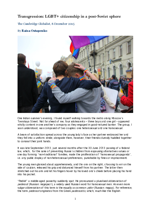 (PDF) Transgression: LGBT+ citizenship in a post-Soviet sphere