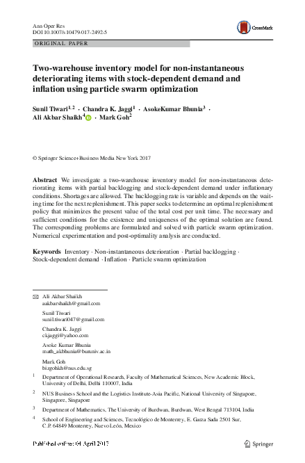 (PDF) Two-warehouse inventory model for non-instantaneous deteriorating ...