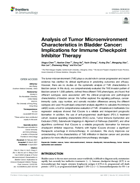 (PDF) Analysis of Tumor Microenvironment Characteristics in Bladder ...