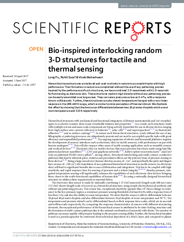 (PDF) Bio-inspired interlocking random 3-D structures for tactile and ...