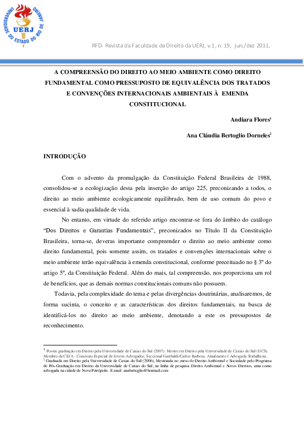 (PDF) A Compreensão Do Direito Ao Meio Ambiente Como Direito ...