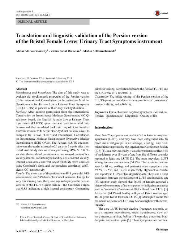(PDF) Translation and linguistic validation of the Persian version of