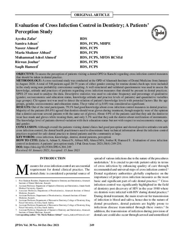 (PDF) Evaluation of Cross Infection Control in Dentistry; A Patients ...