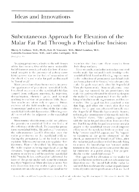 (PDF) Subcutaneous Approach for Elevation of the Malar Fat Pad Through ...