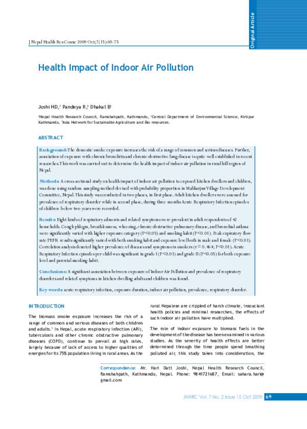 (PDF) Health Impact of Indoor Air Pollution