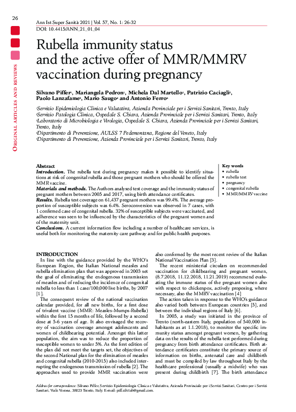 (PDF) Rubella immunity status and the active offer of MMR/MMRV ...
