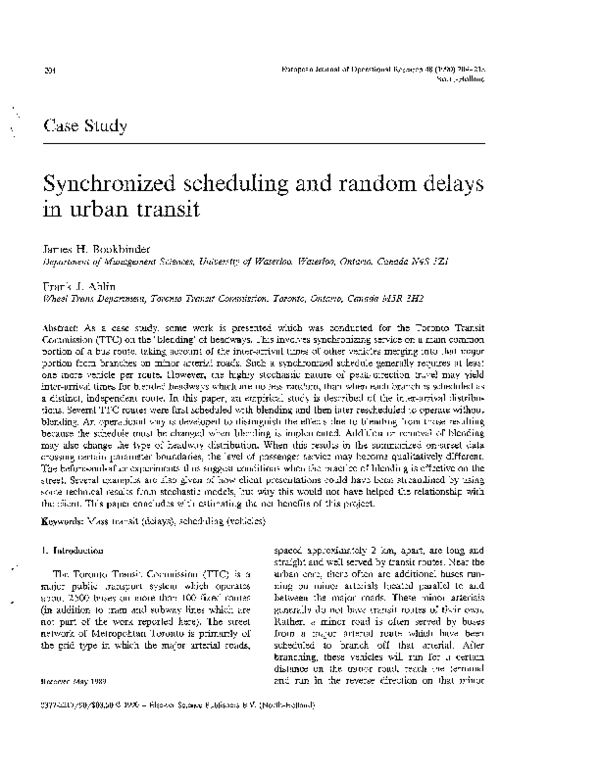 (PDF) Synchronized scheduling and random delays in urban transit