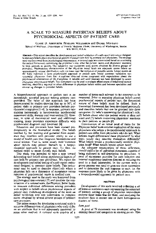(PDF) A scale to measure physician beliefs about psychosocial aspects ...