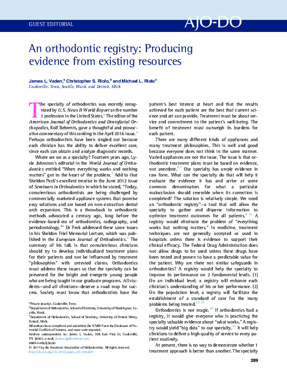 (PDF) An orthodontic registry: Producing evidence from existing resources