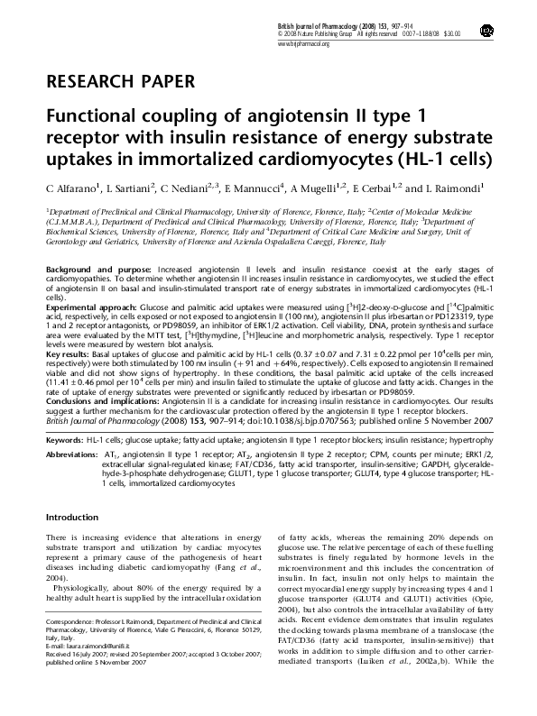 (PDF) Functional coupling of angiotensin II type 1 receptor with ...