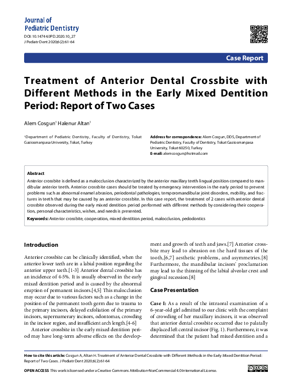 (PDF) Treatment of Anterior Dental Crossbite with Different Methods in ...