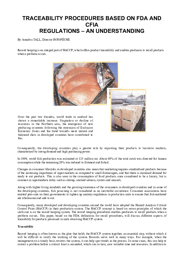 (PDF) Traceability Procedures Based on FDA and CFIA Regulations An Understanding amadou tall
