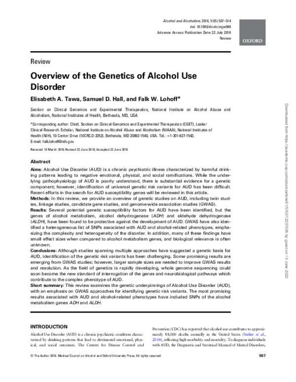 (PDF) Overview of the of Alcohol Use Disorder Samuel Hall