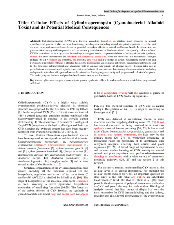 (PDF) Cellular Effects of Cylindrospermopsin (Cyanobacterial Alkaloid ...