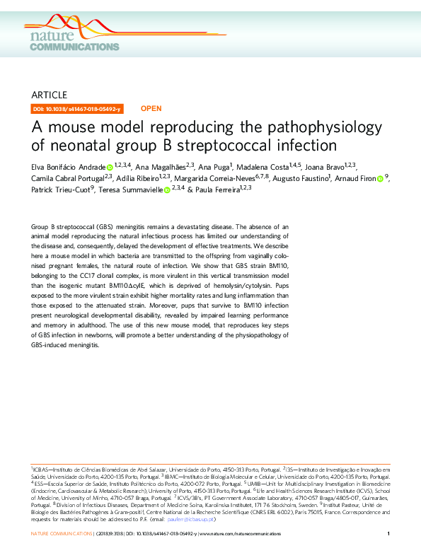 (PDF) A mouse model reproducing the pathophysiology of neonatal group B ...