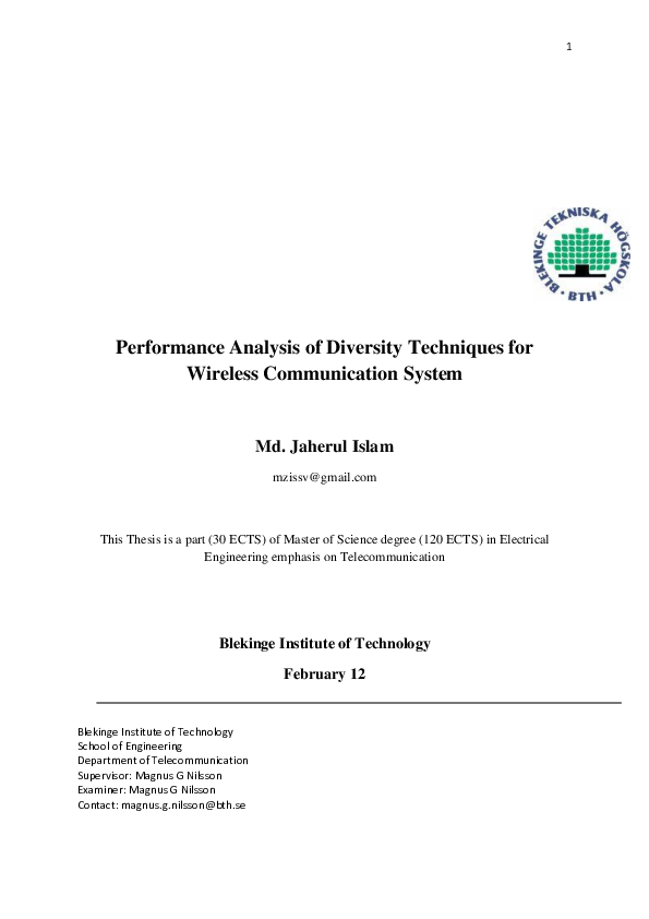 (PDF) Performance Analysis of Diversity Techniques for Wireless ...